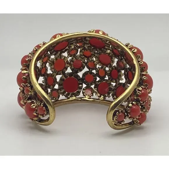 Zara Gold Tone Reddish/Orange Resin Stones Bold Statement Cuff Bracelet READ - Picture 5 of 13